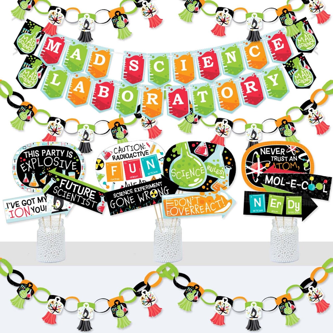 Big Dot of Happiness Scientist Lab - Banner and Photo Booth Decorations - Baby Shower or Birthday Party Supplies Kit - Doterrific Bundle
